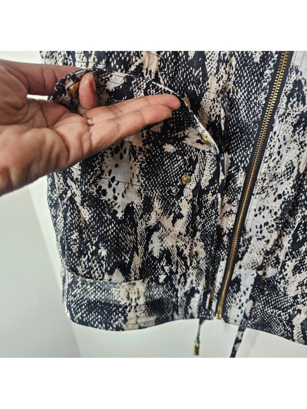 Calvin Klein Linen Snakeskin Print Zip Drawstring Jacket Size 0X - Picture 4 of 8